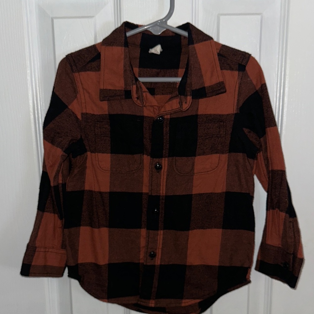 GAP Kids Black and Orange Plaid Button Down Shirt